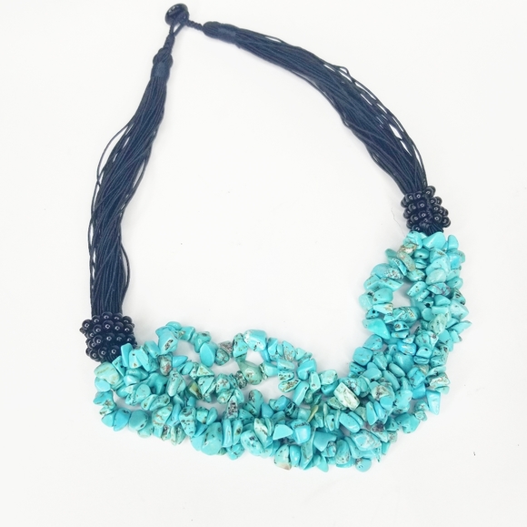 Six Strand Blue Howlite Chip & Cord Necklace EUC - Picture 7 of 8